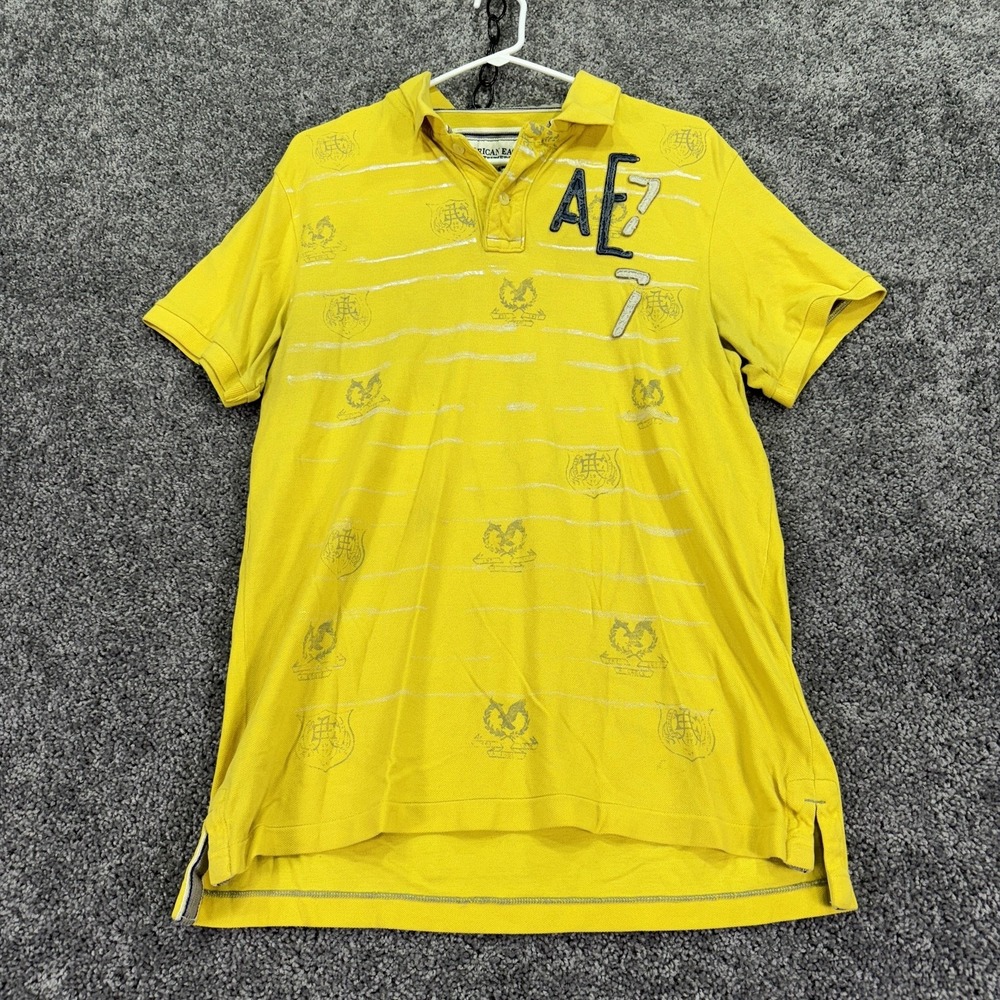 American Eagle Outfitters Polo Shirt Mens Large Yellow Graphic Logo Casual